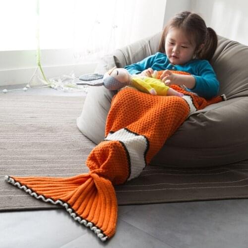 Knitted mermaid tail blanket throw blanket blankets for beds Mermaid Tail Blanket Crochet Sleeping Knitted Blankets