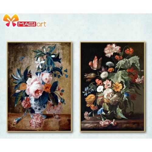 Cross stitch kits Embroidery needlework sets 11CT water soluble canvas patterns 14CT Floral style Colorful vase-NCMF256