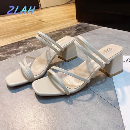 New Style Ladies Summer Sandals Zlah Straps Ladies Beach Slippers Open Toe Square Heel Sandals Women Slippers Women Shoes