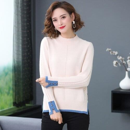 Women Spring Autumn Style Knitted Sweater Pullovers Lady Casual Stand Collar Pullovers Tops ZZ1049