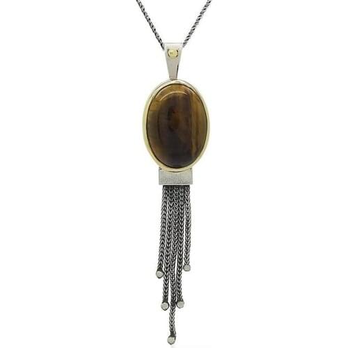 Silver Tiger Eye Tassels Lady Necklace