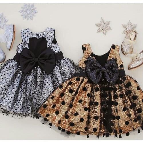 Gold/Silvery Baby Girls Birthday Dress With Bow Ball Gowns Baby Frocks Flower Girl Dress for Wedding Party Girls Dresses