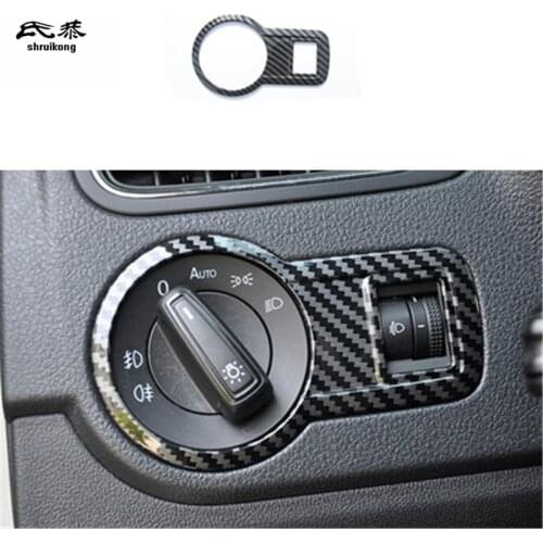 1PC ABS Carbon Fiber Grain Headlight Adjustment Switch Decoration Cover for 2014-2018 Volkswagen VW POLO 6R 6C