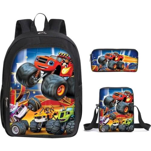 3pcs/set Cartoon Blaze and The Monster Machines Print Backpack for Boys Children School Bags Kids Fashion Travel Book Bag