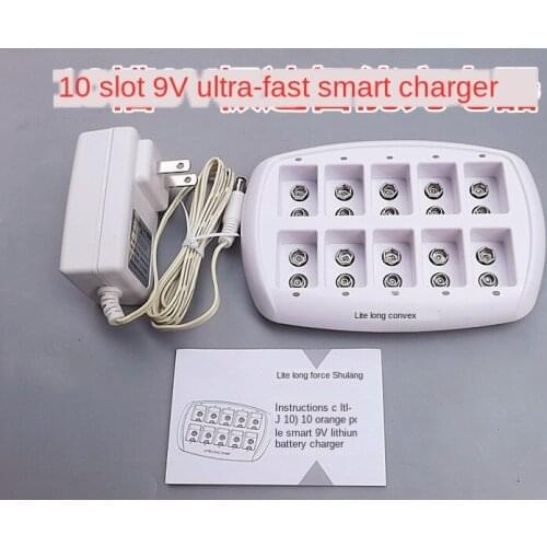 9V Battery Charger 10 Slot Speed Smart Rapid Nine Volt Universal NiCd NIMH Laminated Battery Charger