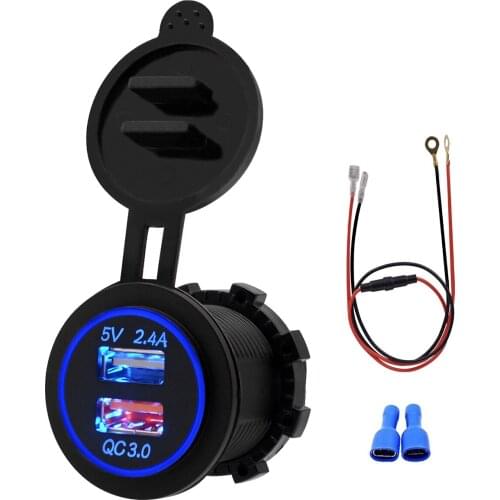 SOONHUA Car Charger Motorcycle Dual USB Chargers QC 3.0 5V 2.4A Waterproof Power Adapter With Cable And Terminals