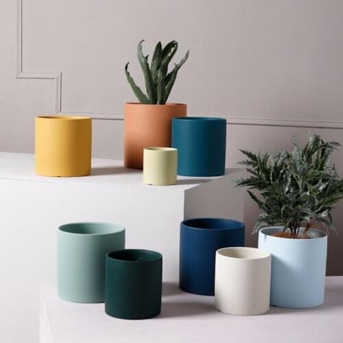 Nordic Style Large Flower Pot Colorful Ceramic Flowerpot Succulent Planter Green Plants Cylindrical Shape Flower Pot With Hole