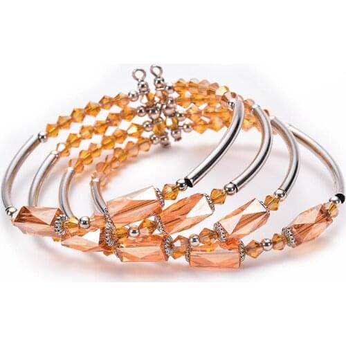 4pcs/set New Simple Fashion Bright Orange Crystal Winding Natural Multi-layer Multi-circle Copper Charm Unisex Bracelet For Gift