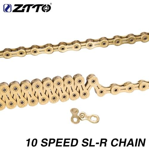 ZTTO 10s 10v Golden Bike Chain 10 Speed Bicycle Chains Hollow SLR Gold 10speed for MTB Mountain Road Bike K7 parts HG System