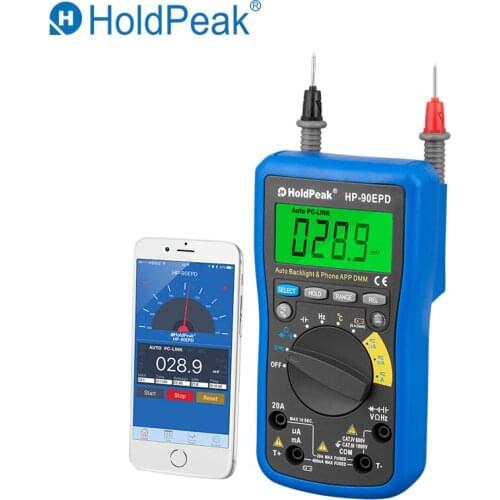 HoldPeak HP-90EPD Digital Multimeter Mobile Phone APP Auto Range AC DC Voltage 4000 Counts Resistance Frequency Auto Multimeter