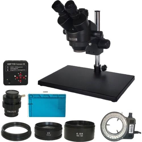 3.5X-90X Trinocular Stereo Zoom Microscope Soldering SMD 38MP HDMI-Compatible USB Microscopio Camera PCB Phone Jewelry Repair