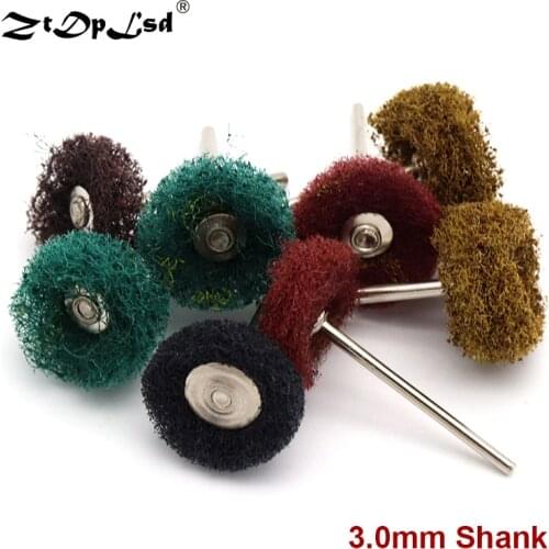 5pcs 3.0mm Shank Electric Grinding Steel Rotary Brush Abrasive Wheel Metal Surface Buffing Polishing Wheels Fits Dremel Tool
