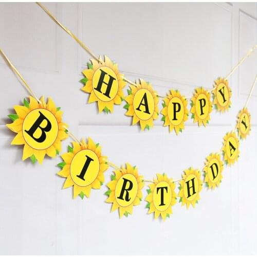 Sunflower Happy Birthday Banner Sun Flower Hello Summer Bunting Garland for Boys Girls Birthday Party Decoration