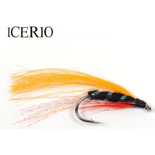 ICERIO 10PCS #7 Orange Flashbou Streamer Fly Red Cheek Blue Holographic Body Wet Fly Fishing Lures