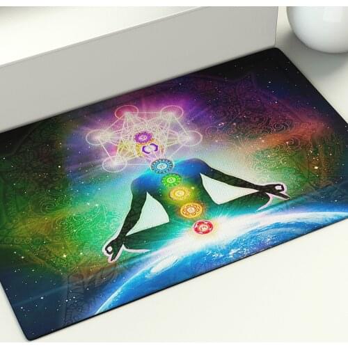 Indian Buddha Statue Meditation 7 Star Chakra Floor Mat Mandala Wheel Area Rug Living Room Bedroom Bath Psychedelic Yoga Carpets