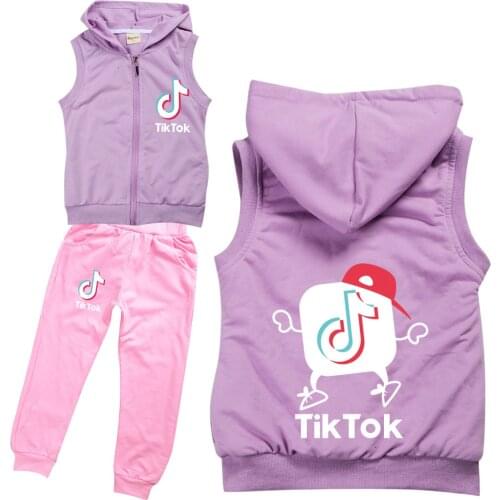 TIK TOK Boys Girl Clothing Set Children Spring Autumn Sets Hooded Jacket Coat Vest Pants Suits Kids Cartoon Clothes