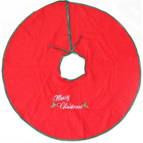 35" Diamter 90cm Embroidered Red Merry Christmas Tree Skirt Xmas Decoration Supplies Present Mat With Merry Christmas Letters