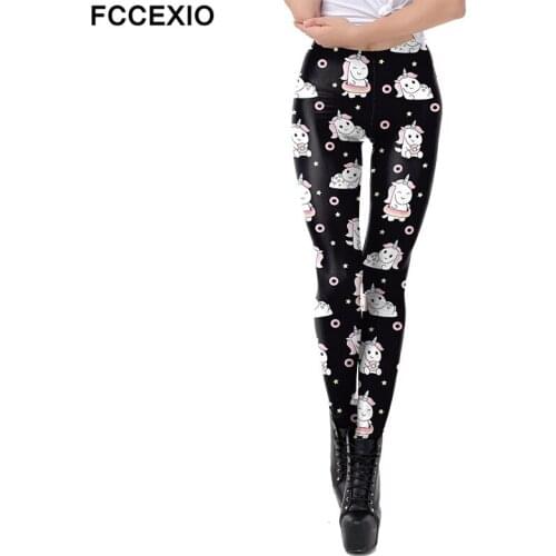 FCCEXIO Jogging Pants Women Cartoon Animal Printed Unicorn Cat Leggings Fashion Elastic Pants Sporting Fitness Leggins Push Up