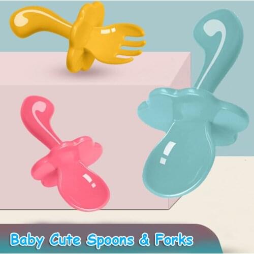 Baby Spoons Candy Color Forks Spoons Sets Baby Training Spoon Safety PP Baby Toddler Infant Learning Tableware Flatware Utensils