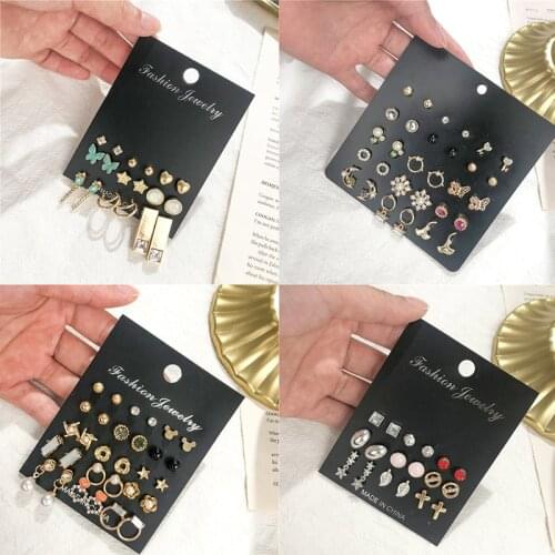Fashion Mixed Womens Earrings Sets For Women Bohemian Crystal Moon Star Butterfly Ket Heart Stud Earrings Sets New Wholesale