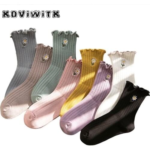 Fashion Flower Socks Women Fungus Floral Daisy Socks Cotton Female black Funny Cute Casual sock comfortable breathable Lady sox