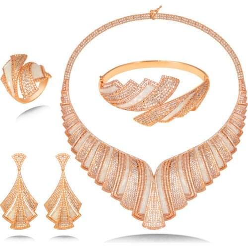 Bride Talk New Arrival Full Mirco Paved Cubic Zircon Necklace Earring Bangle Ring 4 Pcs Set Colorful African Bridal Jeweeice Set