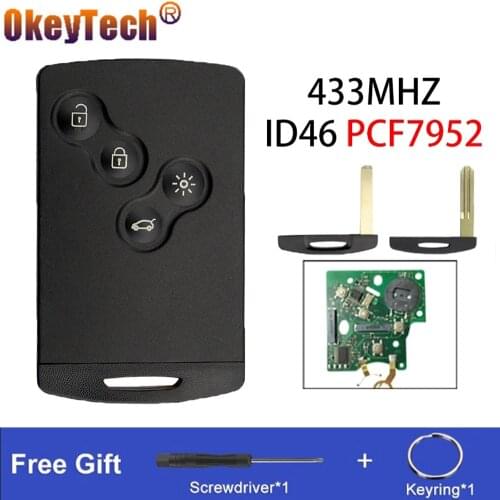 OkeyTech 4 Buttons Remote Card Key For Renault Megane 3 Laguna 3 Scenic Clio 2008-2016 433MHZ ID46 PCF7952 Chip NSN14/VA2 Blade