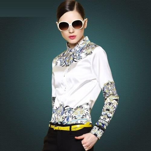 Autumn Fashion Button Up Satin Silk Shirt Vintage Blouse Women White Lady Long Sleeves Female Loose Street Shirts