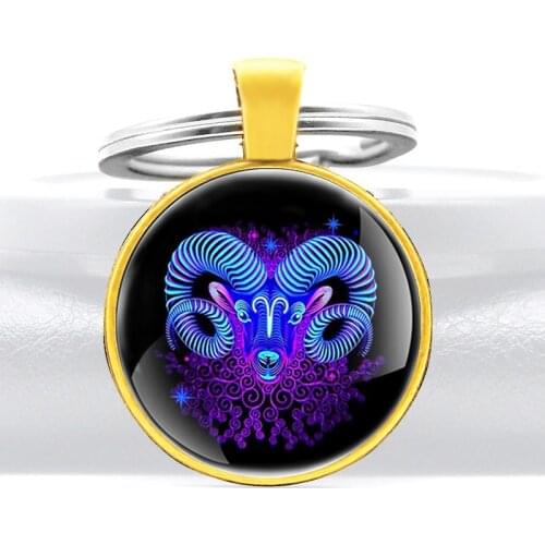 Aries Astrology Glass Dome Key Chain Charm Men Women Jewelry Gifts Key Ring