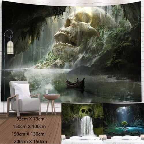 Natural Skull Head Water Spray Waterfall 3D Printing Tapestry Wall Home Decoration Wall Background Cloth Tapiz Gobelin 95X73cm