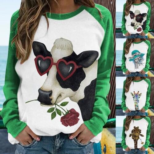 Womens Casual Fashion Sweatshirt Animal Print Multiple Styles Loose Comfortable Simplicity Pullover Long Sleeve Sweatshirt 1PCS