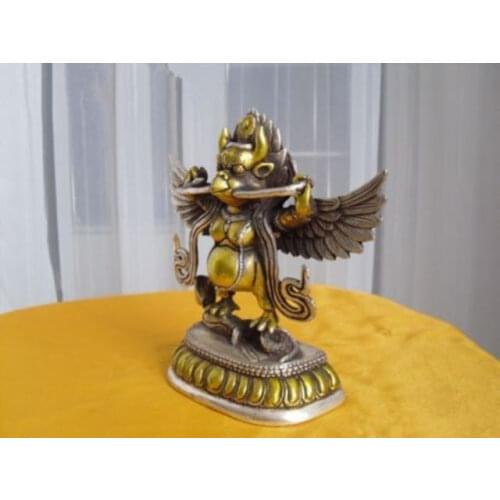 Tibetan Silver Buddhist bronze Garuda statue bouddha coated statue Garden Decoration 100% real Brass Bronze