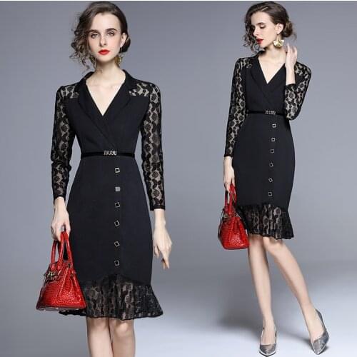 ZUOMAN Women Autumn Elegant Blazer Dress Festa High Quality Long Office Party Robe Femme Vintage Lace Designer Black Vestidos