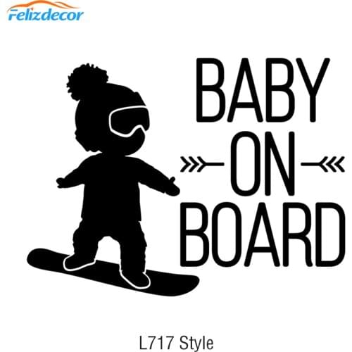 16*12cm White Black Baby on board Car Decal,BOY on snowboard vinyl Car Stickers Cool Car Window Decor Hot Selling L717
