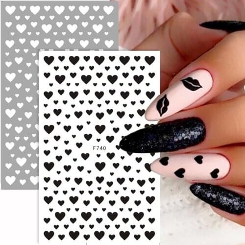 3D Black White Heart Nail Sticker Love Heart Stars Decals Self-Adhesive Valentiness Day Slider Letters Accessories SAF740