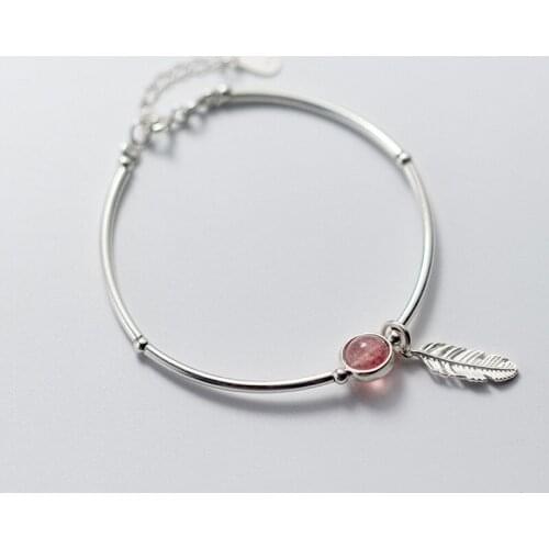 925 Sterling Silver Pink Crystal Ball Feather Charm Bracelet&Bangle For Women Elegant Party Birthday Jewelry Pulseras sl261