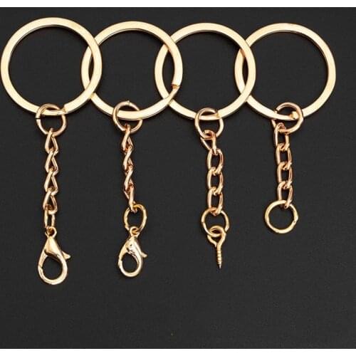 10pcs/lot Rose gold 25mm 30mm Key Chains with Lobster Clasp Split Keyrings for Bags DIY Jewelry Making Findings