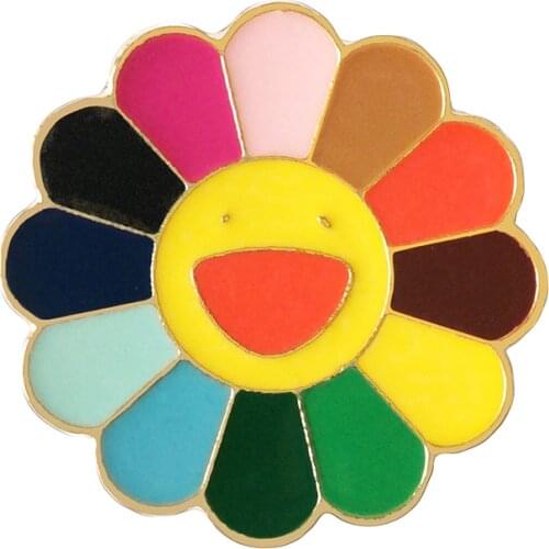 Cute Kpop Pins Sun Flower Colorful Smile Face Enamel Brooches for Women Student Daily Party Round badges Jewelry Gifts