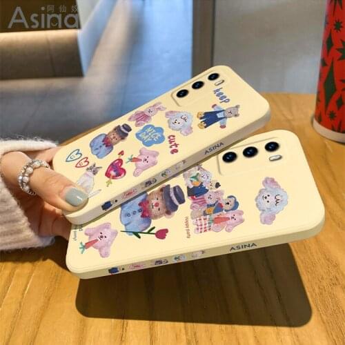 ASINA Liquid Silicone Case For Huawei P40 P30 P20 Pro Cover Cartoon Bumper Straight Edge Cases For Nova 3i 4 5t 6 7 8 Capa Bear
