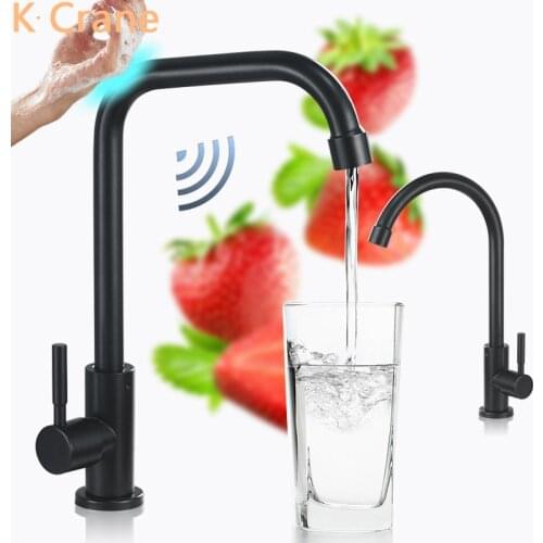 Black Touch Faucet Kitchen Sink Smart Sensor Tap Deck Mount Single Cold Torneira Stainless Steel Paint Kraan Single Hole Musluk