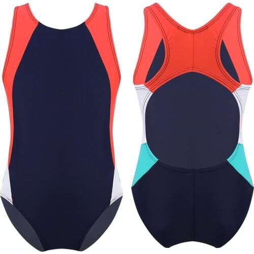 Oyolan Kids Girl Swimsuit One-piece Swimsuit Sleeveless Color Block Racer Back Athletic Swimwear Beachwear Children Bathing Suit
