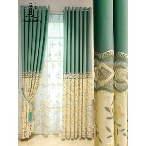 European Green Floral Fabric Curtains Modern Minimalist Curtains For Living Room Bedroom Custom Size