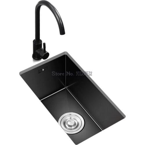 Kitchen Sink Single Trough Small Black Mini Sink Stainless Steel Bar Balcony Laundry Sink Under Counter Basin
