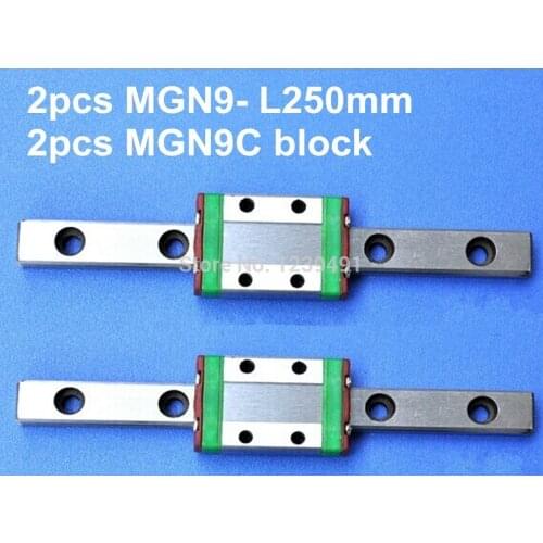 2pcs 9mm linear rail guide MGN9 250mm with 2pcs mini MGN9C linear block