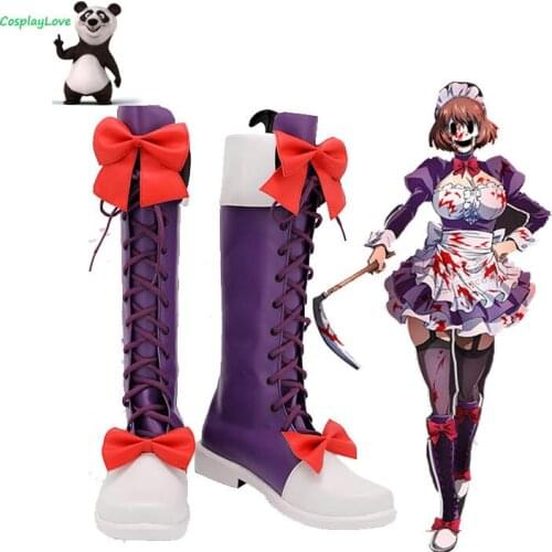 CosplayLove High-Rise Invasion Mask Purple Shoes Cosplay Long Boots Leather Custom Made For Party Birthday