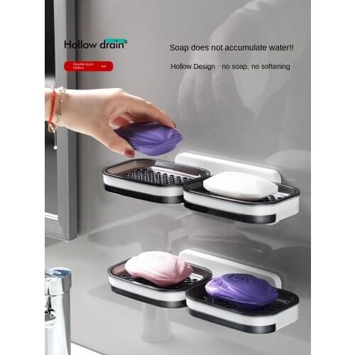 Soap box suction cup wall-mounted creative drain rack Home double bathroom double bathroom punch-free soap rack