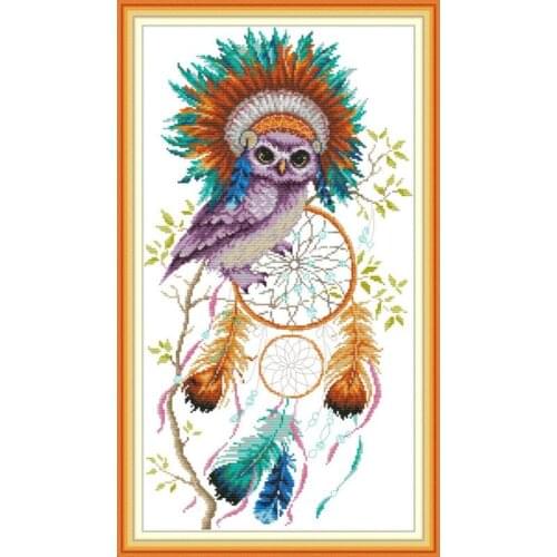 Dream catcher and owl cross stitch animal pattern embroidery sewing kit 14ct cotton wiring embroidery DIY handmade needlework