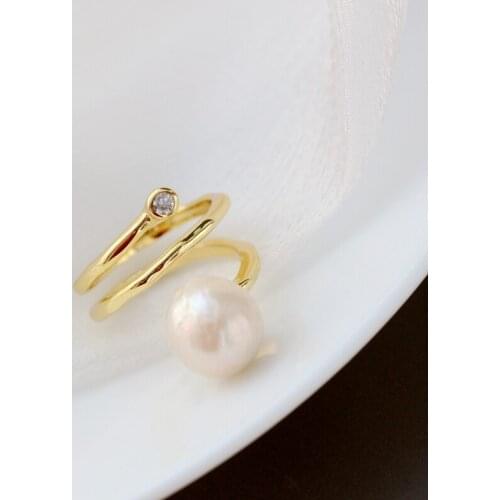 Natural freshwater Baroque pearl ring retro style 925 Sterling Silver 18K gold plated Fashion Women Opening Adjustable Rings