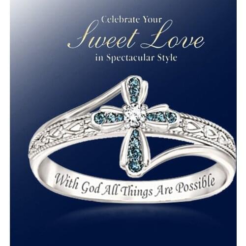 Cheap Accessories for Women Cross Religious Gems Love Ring Jewelry Accessories Trendy Jewelry Aesthetic Rings for Women Christ