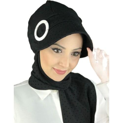 2021 new Fashion Hijab Women Muslim Bathing Cap Islamic Hijab Scarf Scarf Black Polka Buckled Horsehair Hat